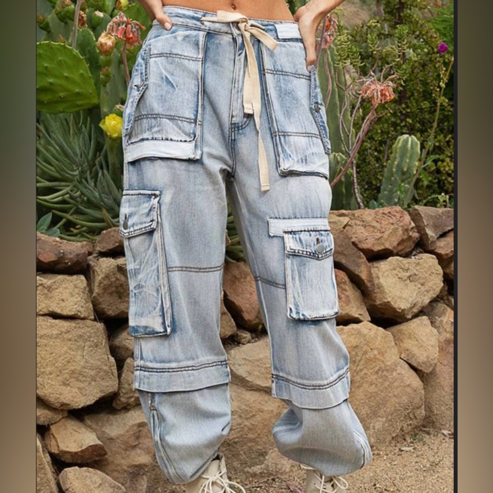 POLC Multi pocket drawstring denim joggers